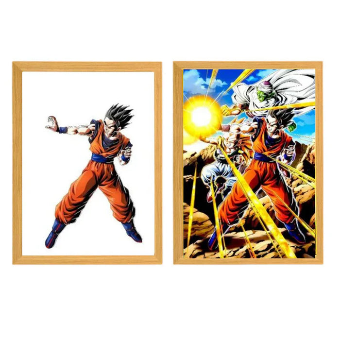 Cuadro de Luz LED Gohan, Gotenks Super Saiyan 3 y Piccolo: "Fusión de Poder y Determinación"