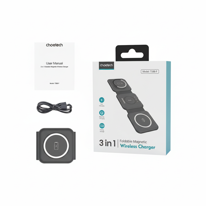 6 Unidades de Cargador Inalámbrico Plegable 3 en 1 Choetech T588-F