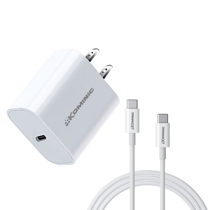 Cargador Combo 20W Kominic Tipo C con Cable Tipo C - Tipo C 1M (Carga Rápida)