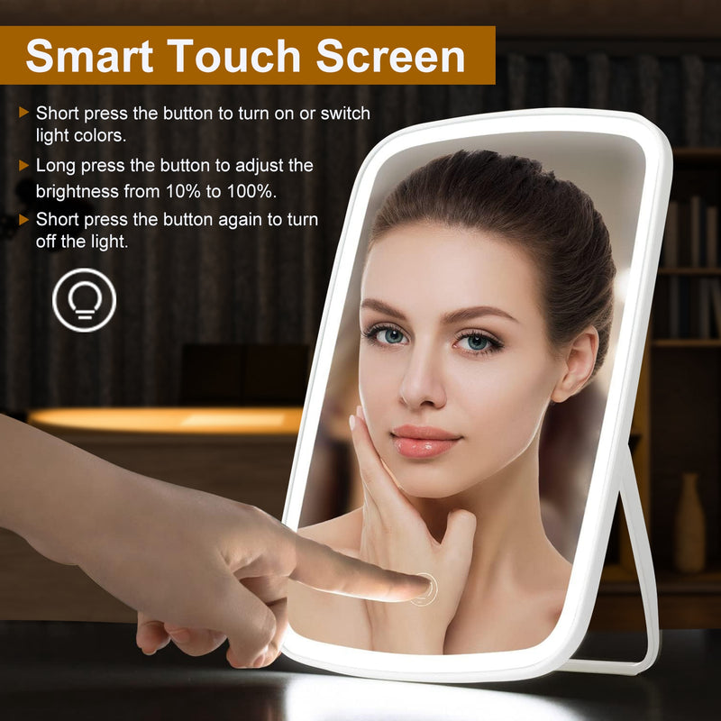 Compact Makeup Mirror – LED with Brightness Adjustment and 3 Lighting Modes