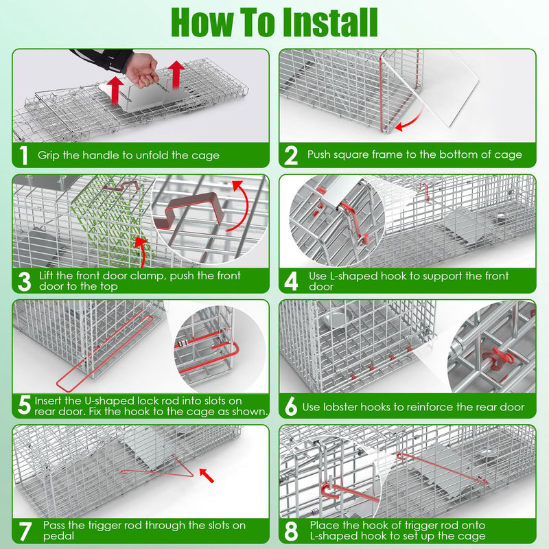 Galvanized Bamboo Humane Trap Cage – Extendable and Foldable