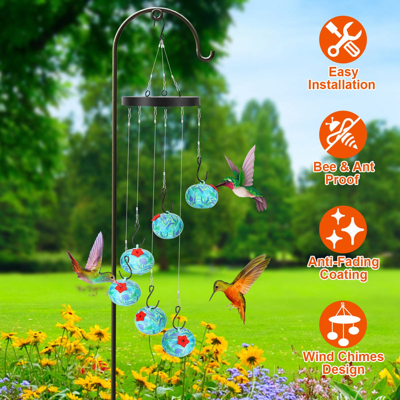 Hanging Hummingbird Feeder with Wind Chimes – Decorative Blue Design