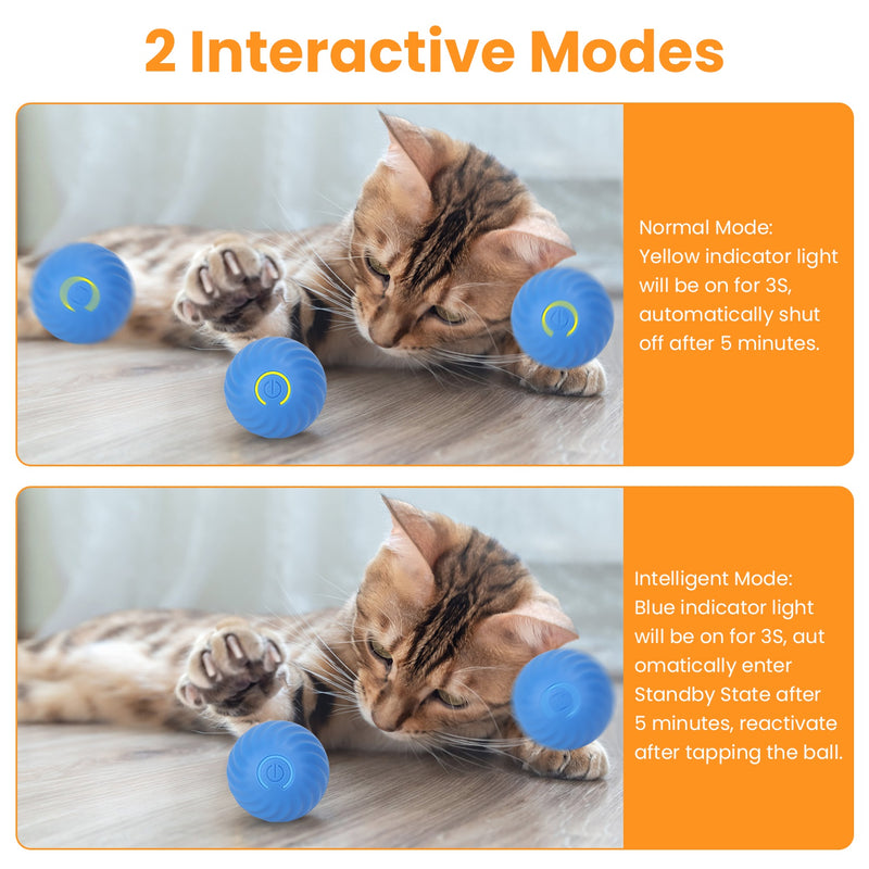 Interactive Cat Toy – Smart Ball with Random Movement, 2 Modes, and Fabric Bag
