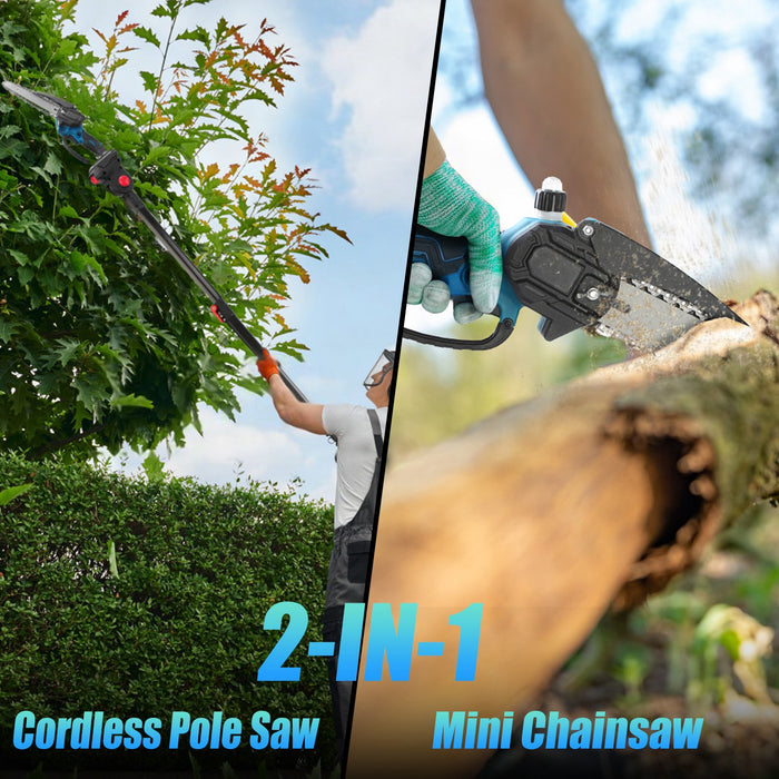 2-in-1 Cordless Chainsaw – Handheld and Pole with 2 Batteries