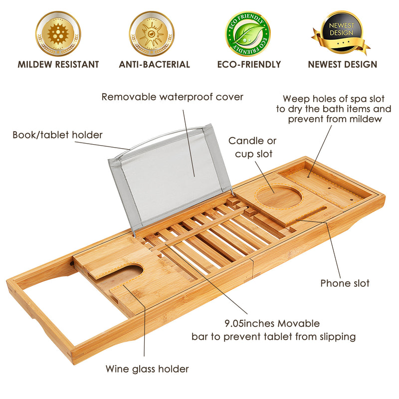 Extendable Bamboo Bathtub Caddy – Multifunctional with Stand
