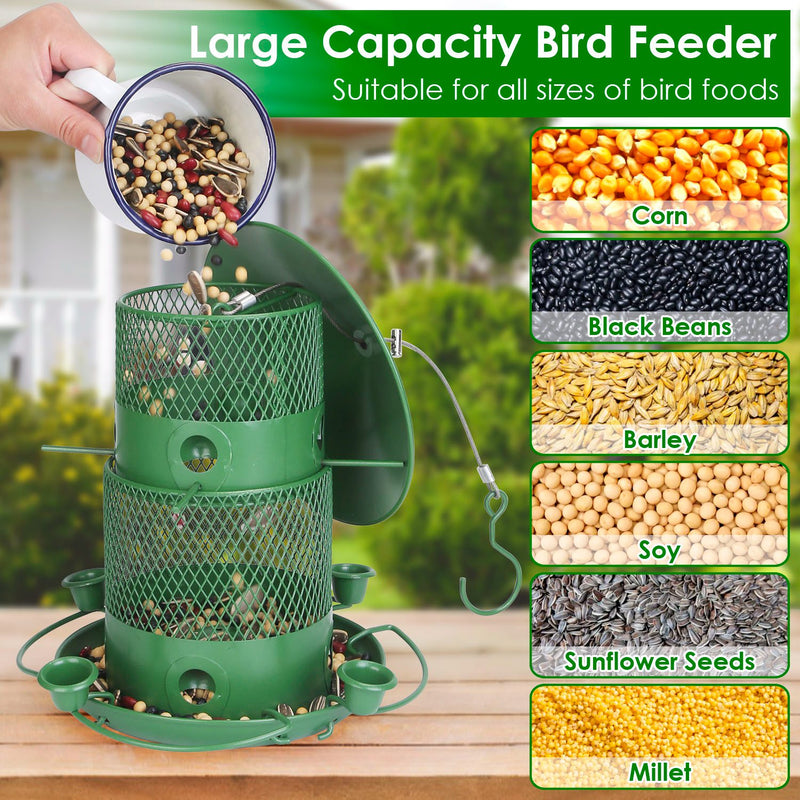 3-Tier Hanging Bird Feeder – Rust-Proof Metal with 4 Drinkers and 6 Perches
