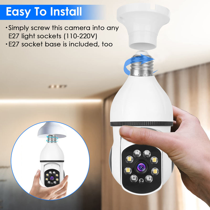 LED Security Camera – E27 Bulb with Night Vision, Audio, and Alexa/Google Control