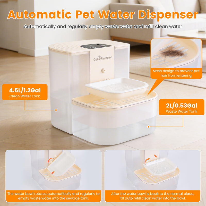 Automatic Pet Water Fountain – Dual Tank, 4.5L, Rechargeable and Smart