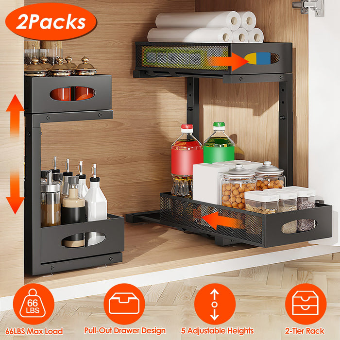 2-Tier Cabinet Organizer – With Adjustable Mesh Baskets and Easy Access