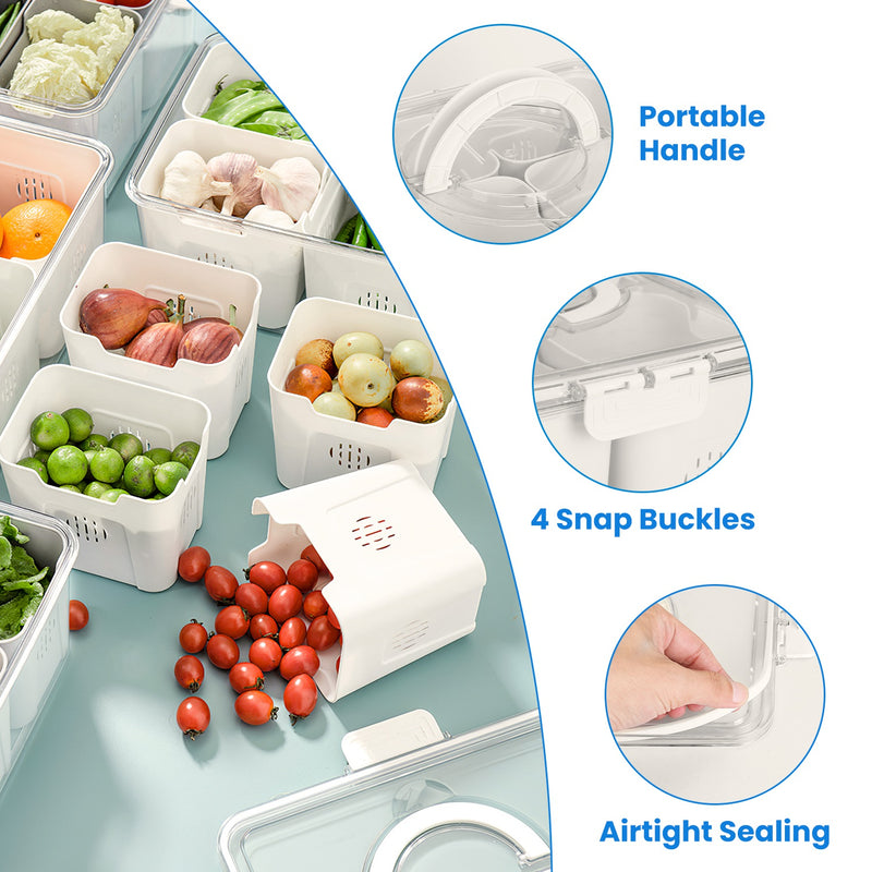 Set of 2 Food Containers with Strainers – 8 Baskets, Airtight Lid, and Large Capacity