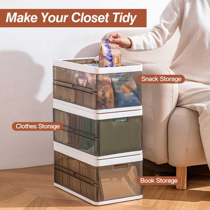 Set of 3 Foldable Storage Boxes – Stackable with Clear Lids and Dividers