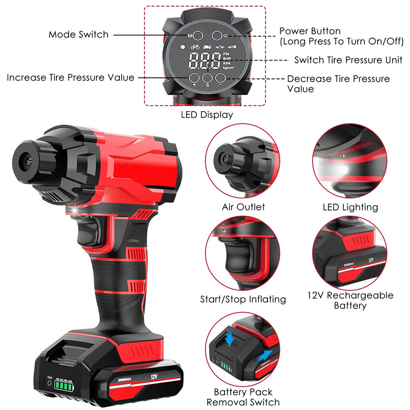 Portable Air Compressor – 150 PSI Cordless Tire Inflator for Car, Motorcycle, and Bicycle