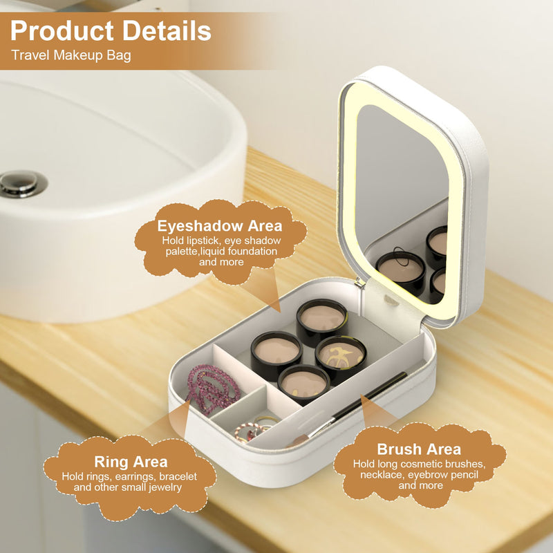 Travel Cosmetic Bag with LED Mirror and Dimmable Light