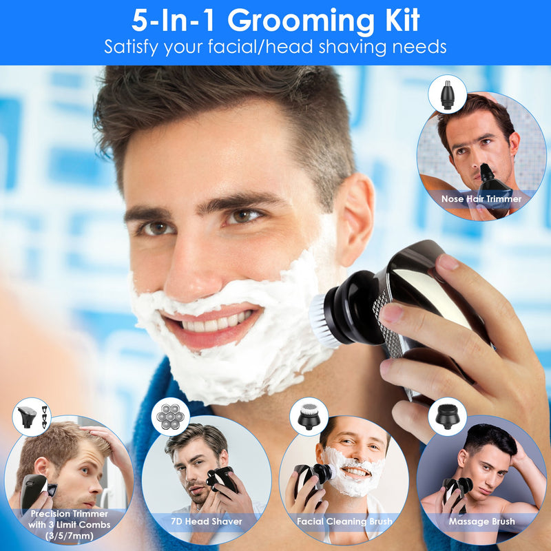 7D Electric Shaver – 5-in-1 Kit with Trimmer, Facial Brush, and LED Display