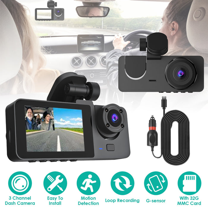 Dashcam – Triple Camera with G-Sensor and Automatic Parking Monitor