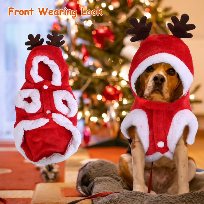 Christmas Pet Coat with Reindeer Antlers