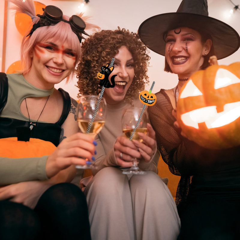 Halloween Decorative Straw Set – 25 Pieces with 24 Cards and Adhesives