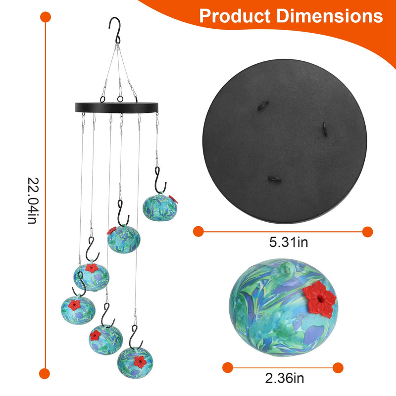 Hanging Hummingbird Feeder with Wind Chimes – Decorative Blue Design