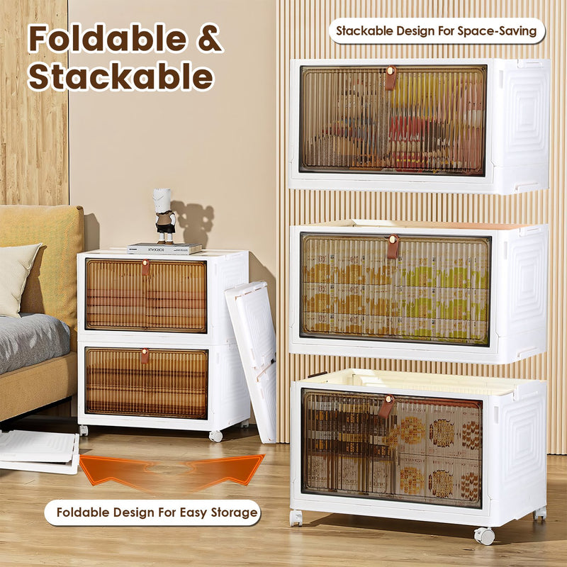 Set of 4 Foldable Storage Boxes with Magnetic Door and 360 Wheels