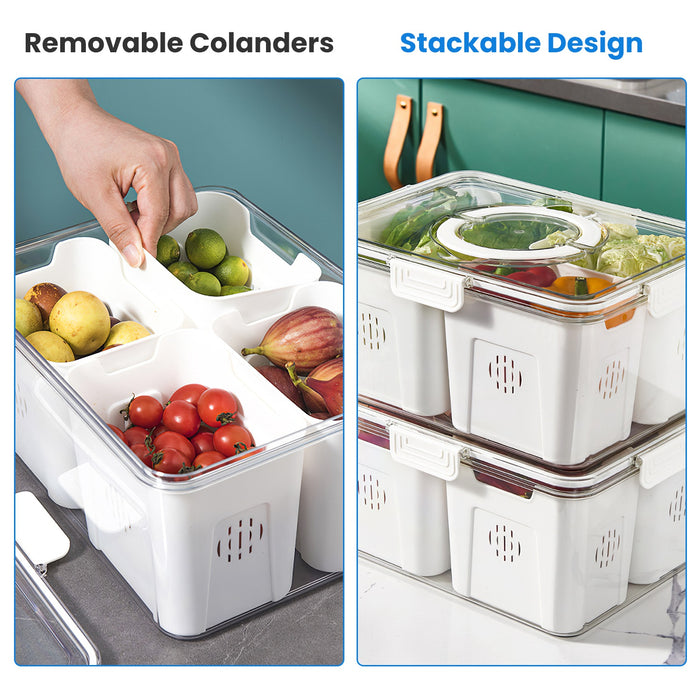 Set of 2 Food Containers with Strainers – 8 Baskets, Airtight Lid, and Large Capacity