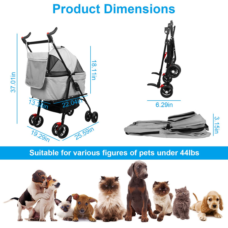 Pet Travel Stroller - With Removable Lining and 2 Compartments