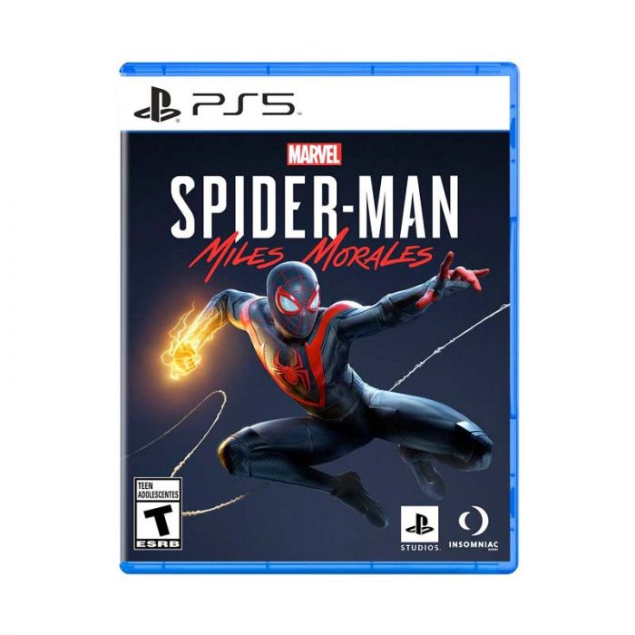 Videojuego Spider-Man Miles Morales para PlayStation 5 con portada y arte del personaje en la caja del juego.