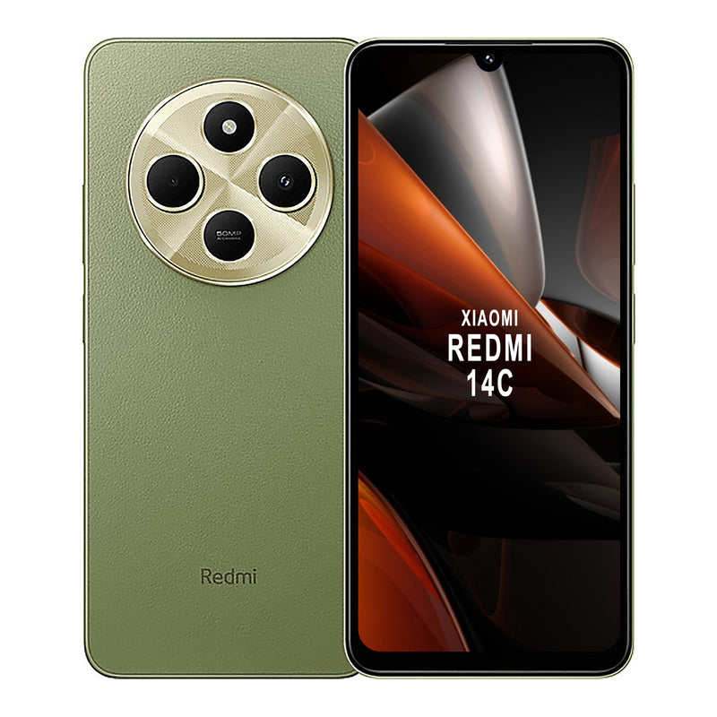 Teléfono móvil Xiaomi Redmi 14C con pantalla de 6.88 pulgadas, 8GB RAM y 256GB de almacenamiento en color verde.