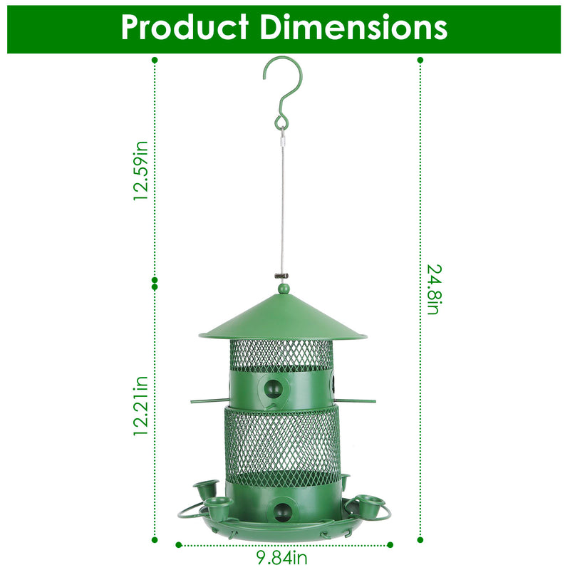 3-Tier Hanging Bird Feeder – Rust-Proof Metal with 4 Drinkers and 6 Perches