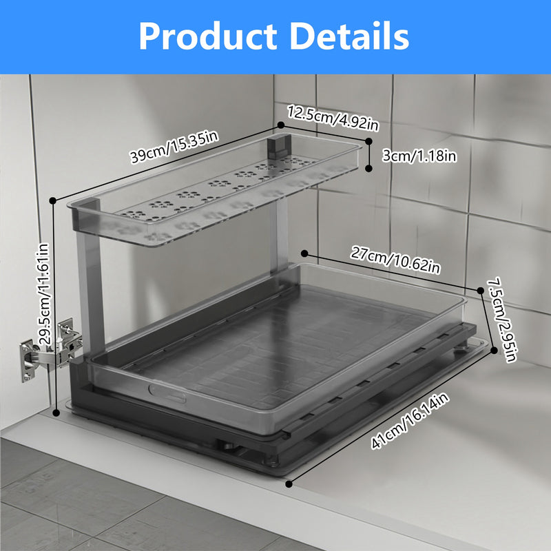 1Pc 2-Tier Pull Out Under Sink Organizer Cabinet Organizer with Sliding Drawer Tray L-Shaped Slide Out Storage Shelves for Bathroom Kitchen Cabinet