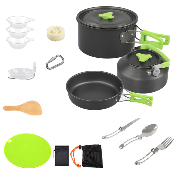 Camping Utensil Set – 16 Pieces with Pot, Pan, Kettle, and Accessories