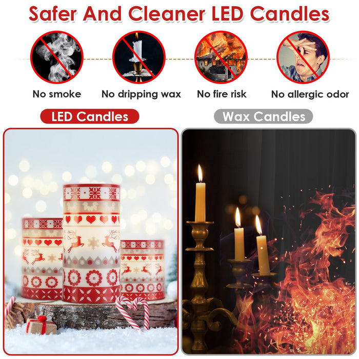 3-Pack Christmas Flameless LED Candles Deer Flickering Candle Lights Pillar Candles With 3 Lighting Modes Timer Remote Control