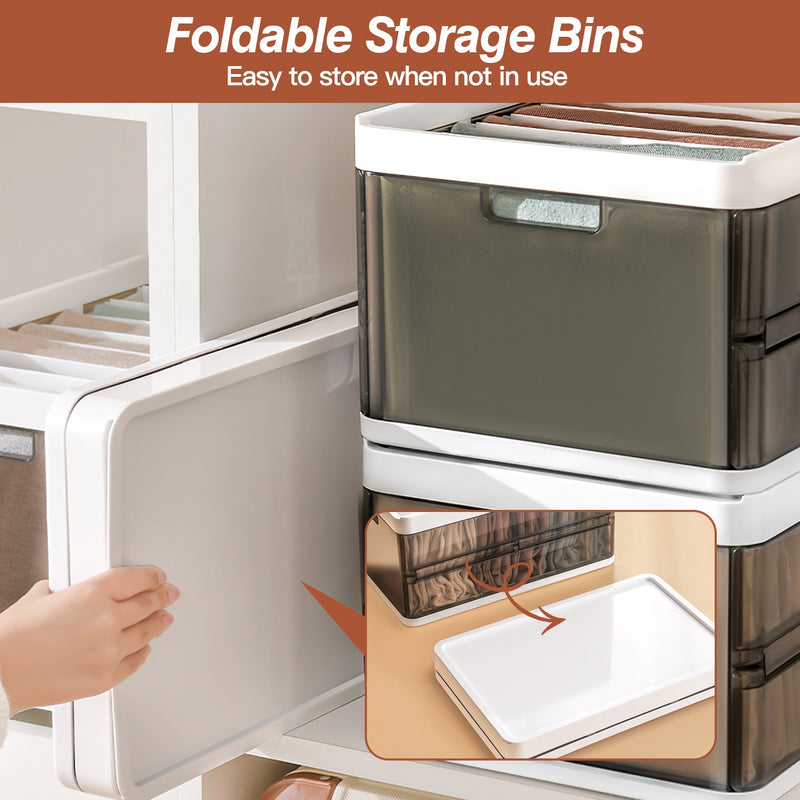 Set of 3 Foldable Storage Boxes – Stackable with Clear Lids and Dividers