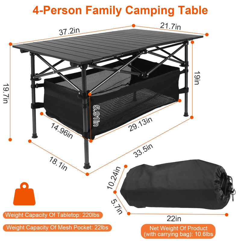 Folding Camping Table with Basket - Portable Aluminum and Steel, 100kg Capacity