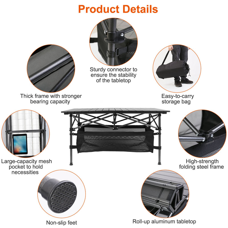 Folding Camping Table with Basket - Portable Aluminum and Steel, 100kg Capacity
