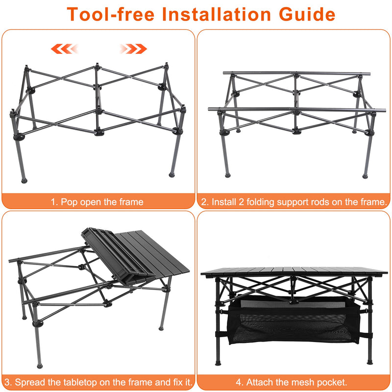 Folding Camping Table with Basket - Portable Aluminum and Steel, 100kg Capacity