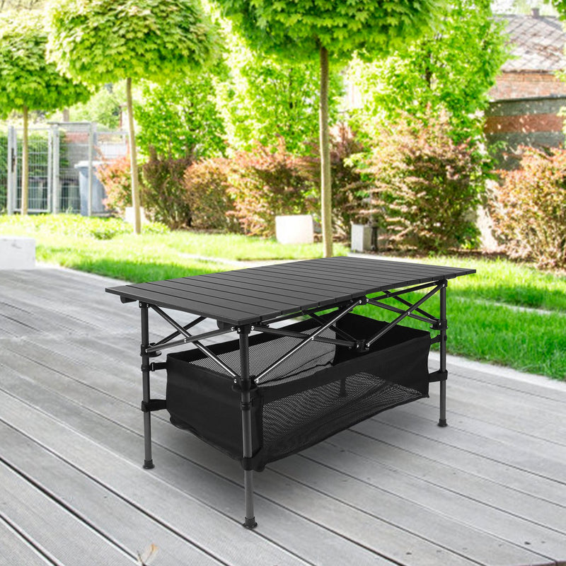 Folding Camping Table with Basket - Portable Aluminum and Steel, 100kg Capacity