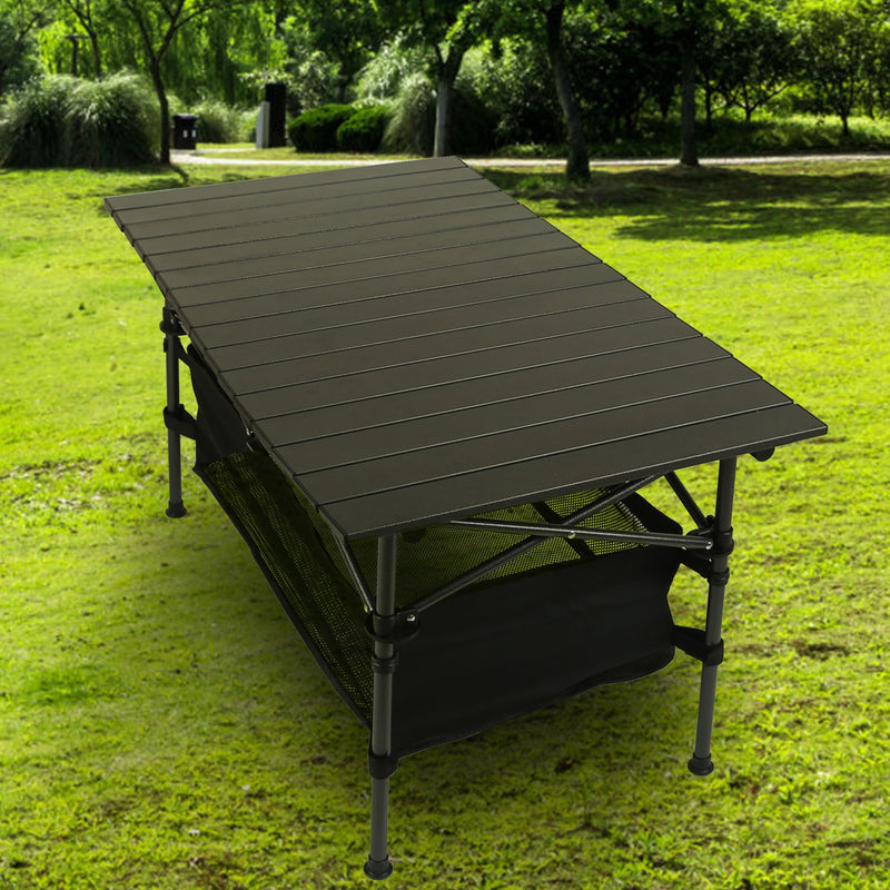 Folding Camping Table with Basket - Portable Aluminum and Steel, 100kg Capacity