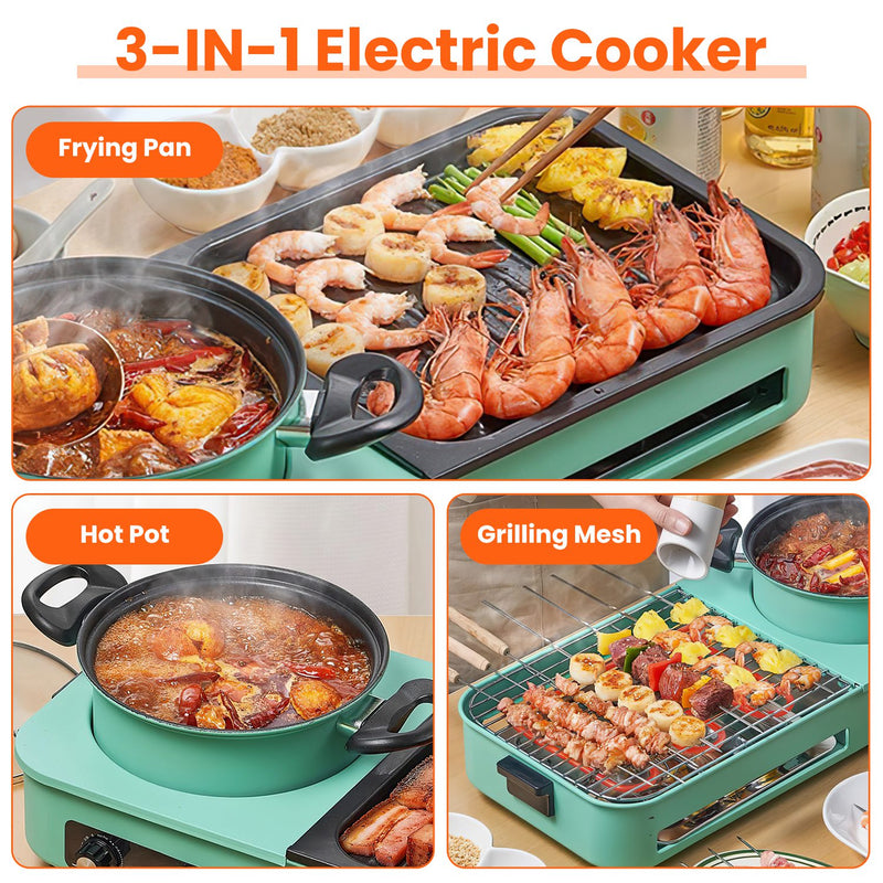 3-in-1 Multifunctional Electric Pot – Grill, Frying Pan, and Hot Pot 1600W