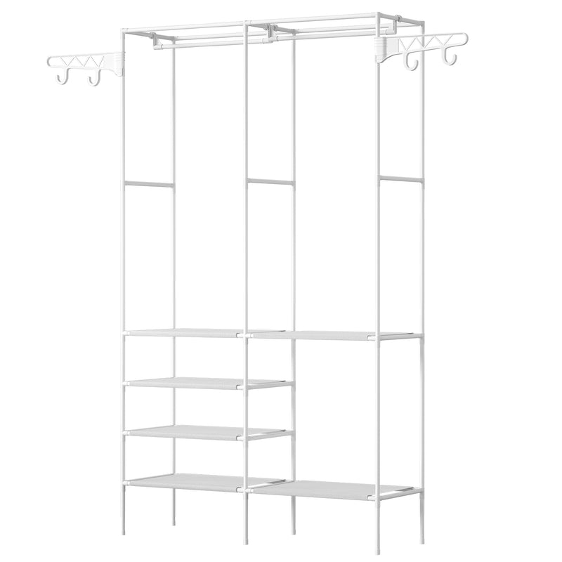 Metal Garment Rack with Shelves – Freestanding Clothing and Shoe Organizer