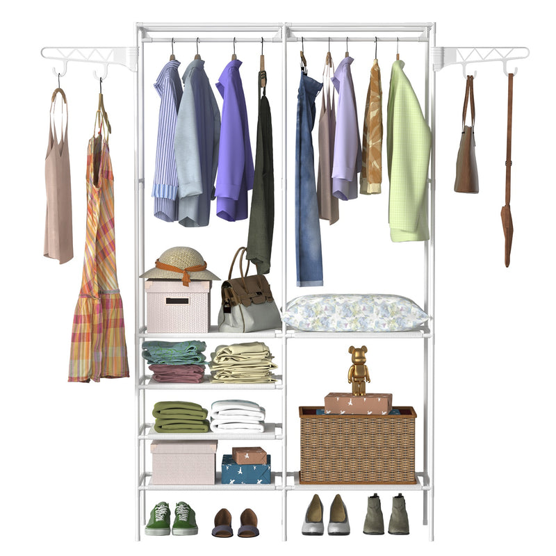 Metal Garment Rack with Shelves – Freestanding Clothing and Shoe Organizer