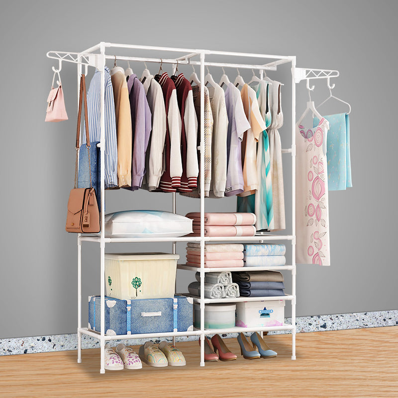 Metal Garment Rack with Shelves – Freestanding Clothing and Shoe Organizer