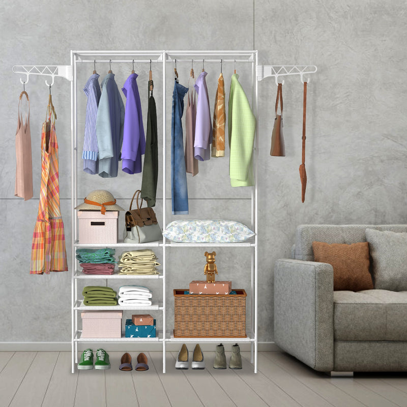 Metal Garment Rack with Shelves – Freestanding Clothing and Shoe Organizer