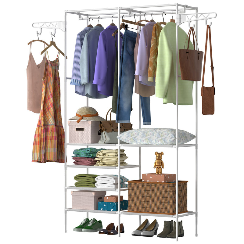 Metal Garment Rack with Shelves – Freestanding Clothing and Shoe Organizer