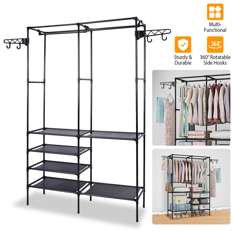 Metal Garment Rack with Shelves – Freestanding Clothing and Shoe Organizer