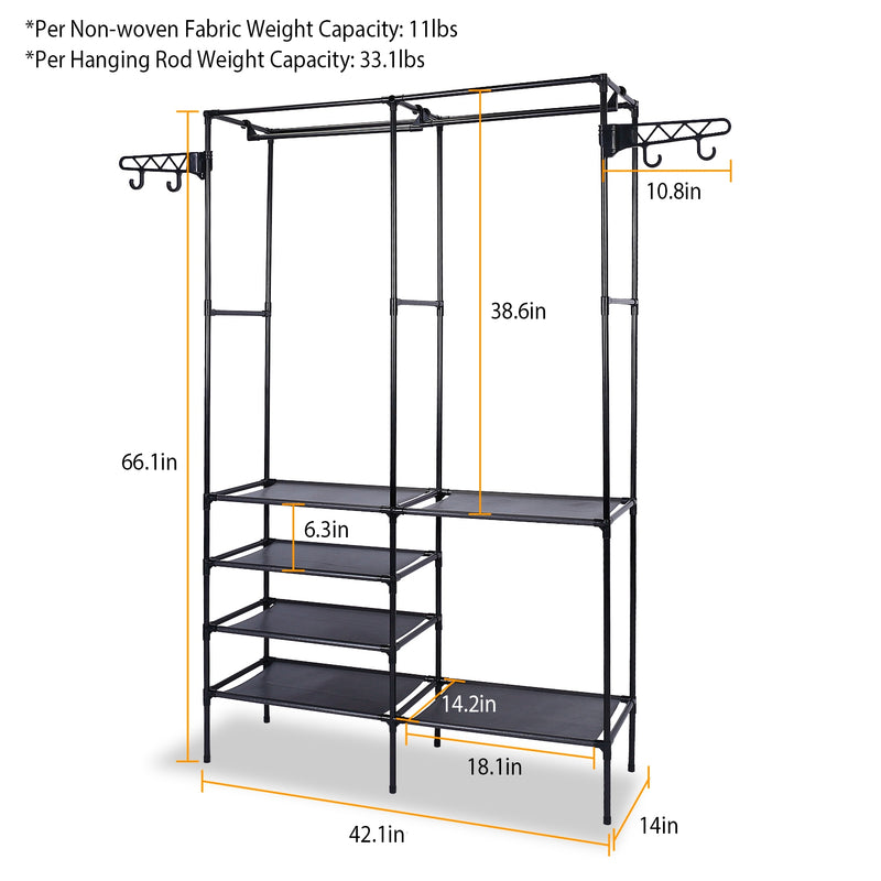 Metal Garment Rack with Shelves – Freestanding Clothing and Shoe Organizer