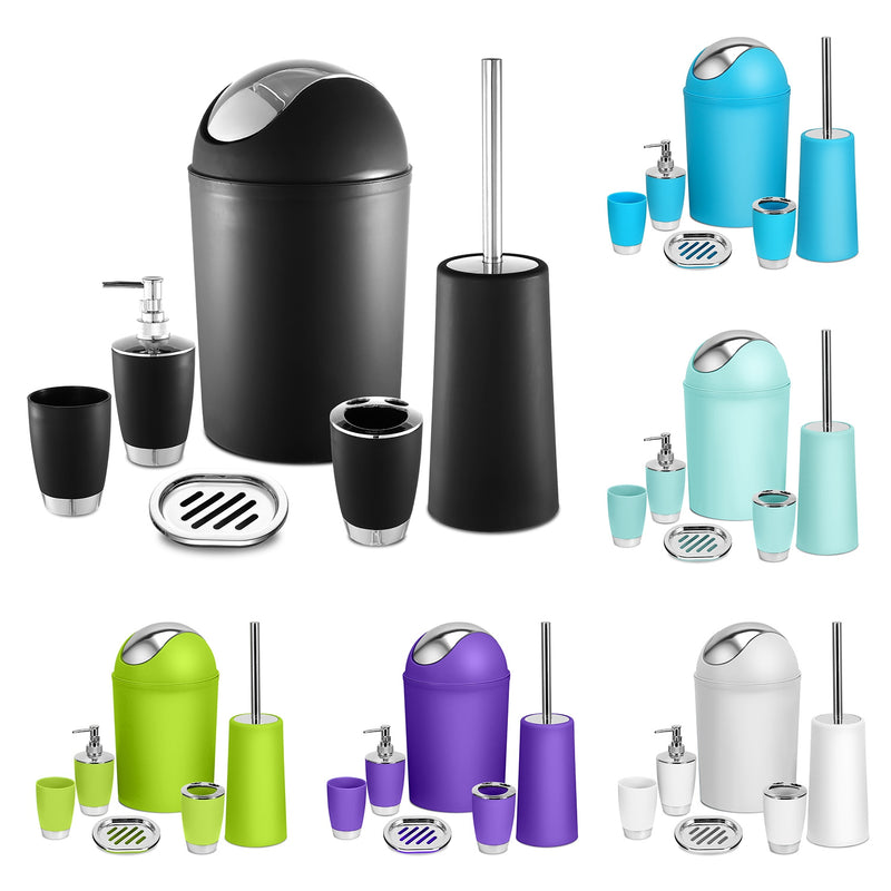 Elegant Bathroom Set - 6 Pieces with Soap Dish, Toilet Brush, and Waste Bin
