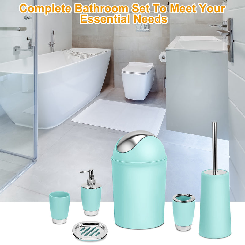 Elegant Bathroom Set - 6 Pieces with Soap Dish, Toilet Brush, and Waste Bin