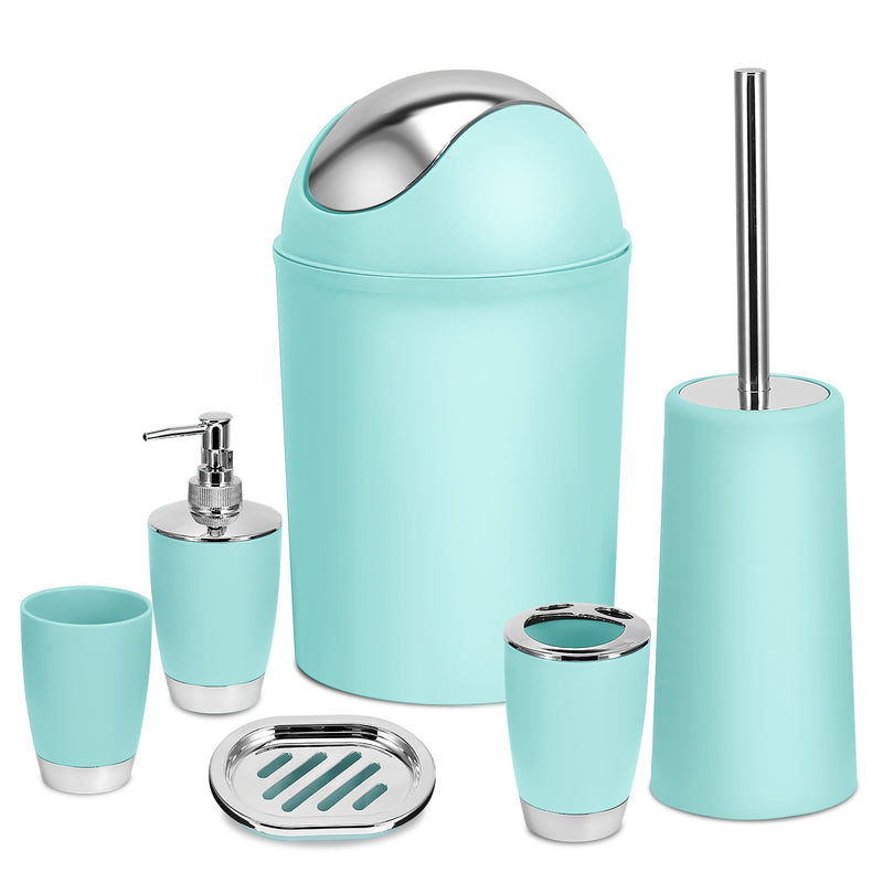 Elegant Bathroom Set - 6 Pieces with Soap Dish, Toilet Brush, and Waste Bin