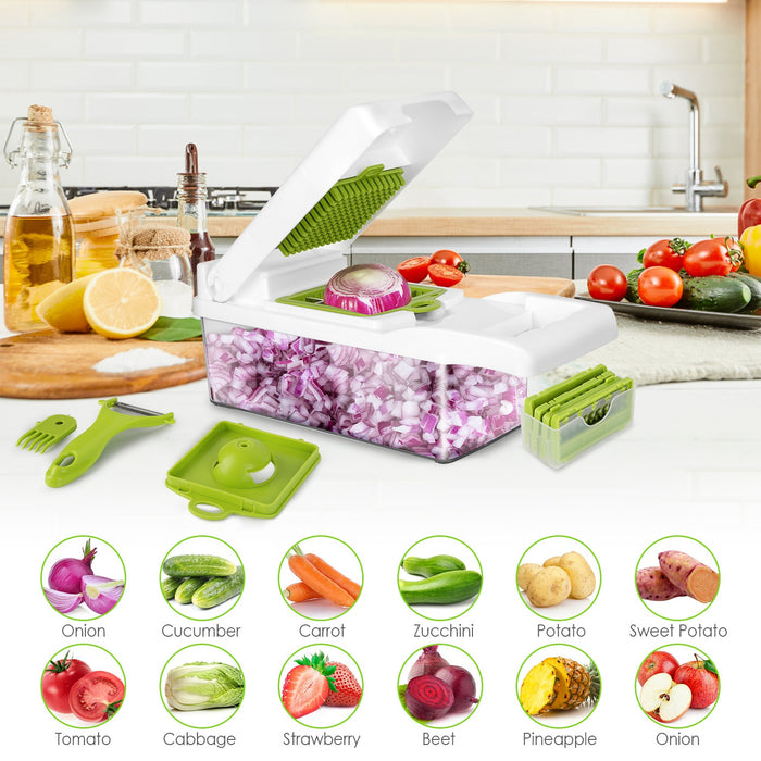 12-in-1 Multifunctional Vegetable Chopper – With Container and Hand Guard
