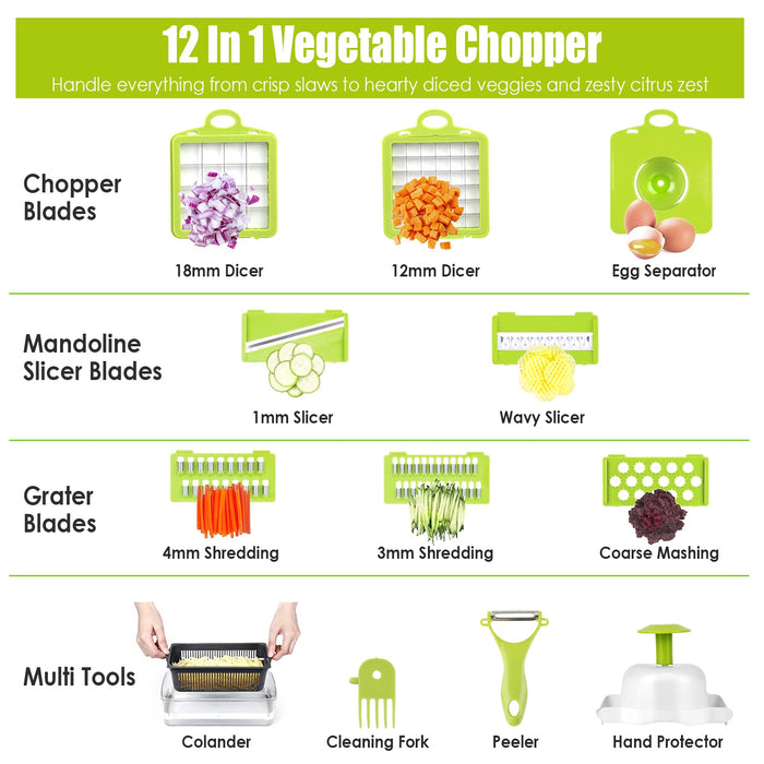 12-in-1 Multifunctional Vegetable Chopper – With Container and Hand Guard